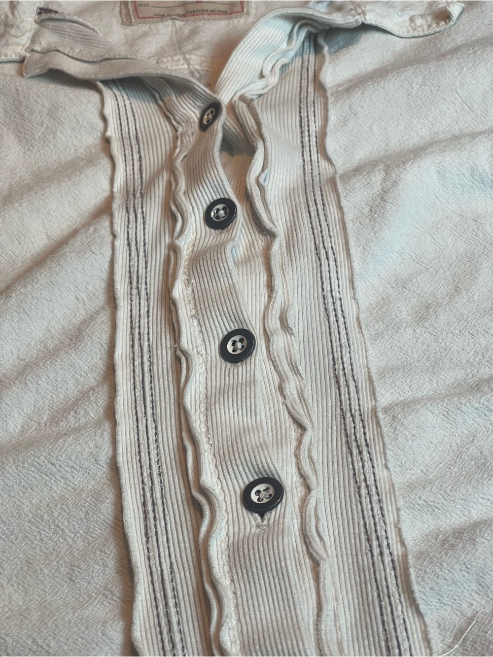Free People We The Free Tiny Woven Top Cream Ribbed Contrast Stitch Shacket M - Picture 11 of 13